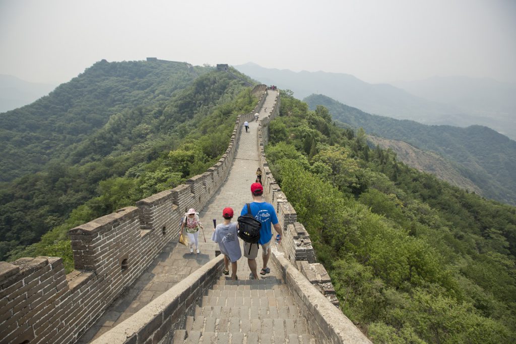 Family touring the Great Wall of China