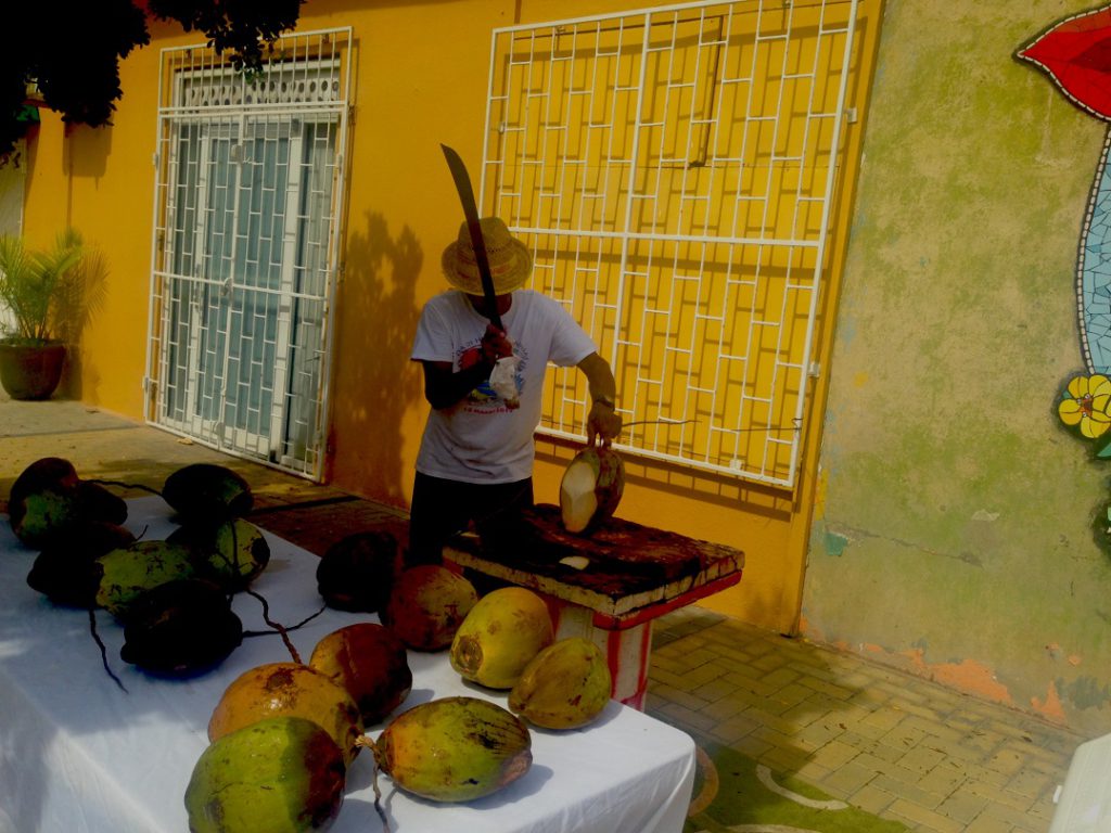 Enjoy fresh coconut juice while exploring Aruba's mural art