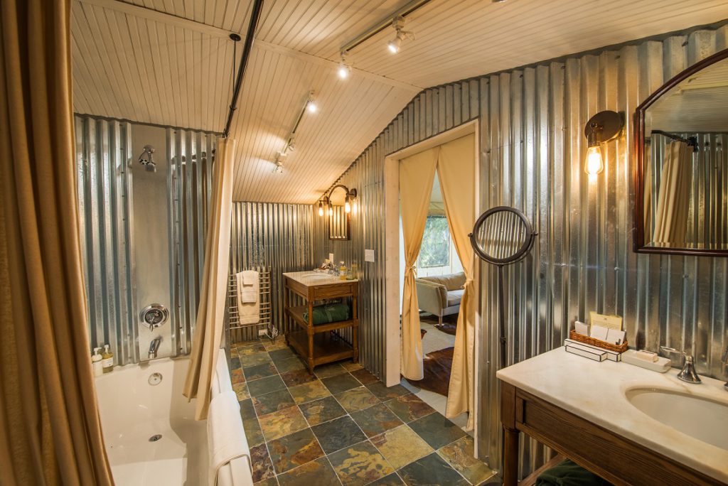 Glamping at Dunton River Camp. Tent bathroom