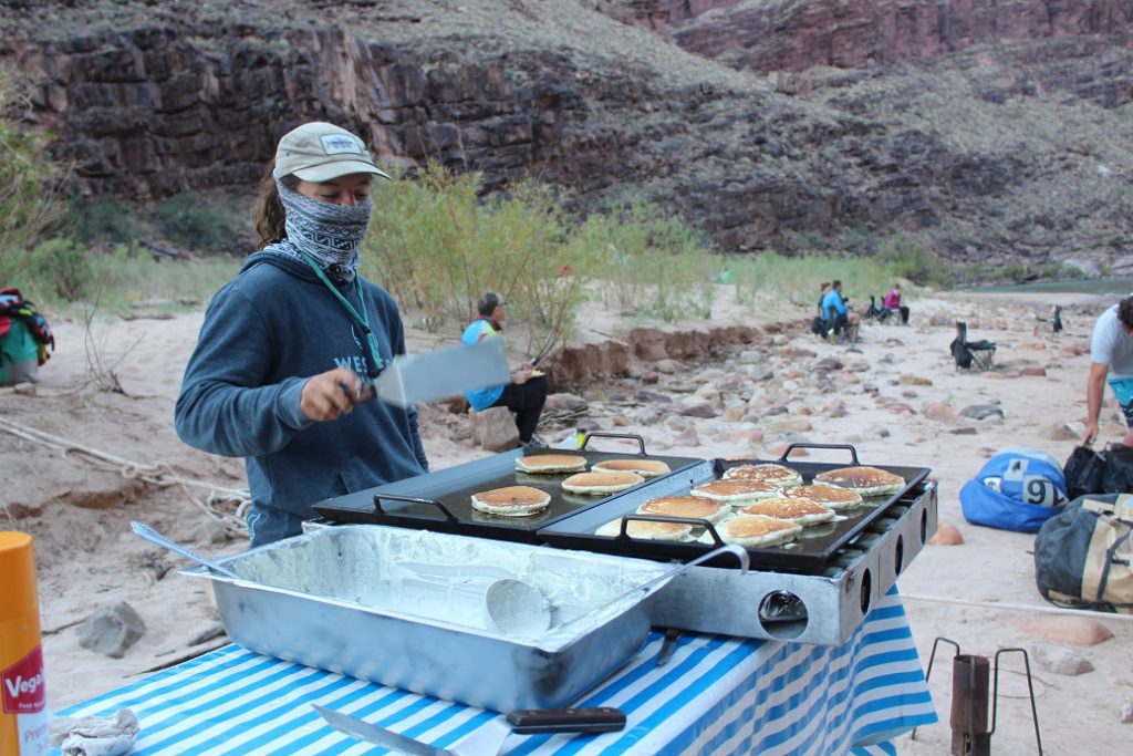 Guide Alexis Smith griddles pancakes for breakfast