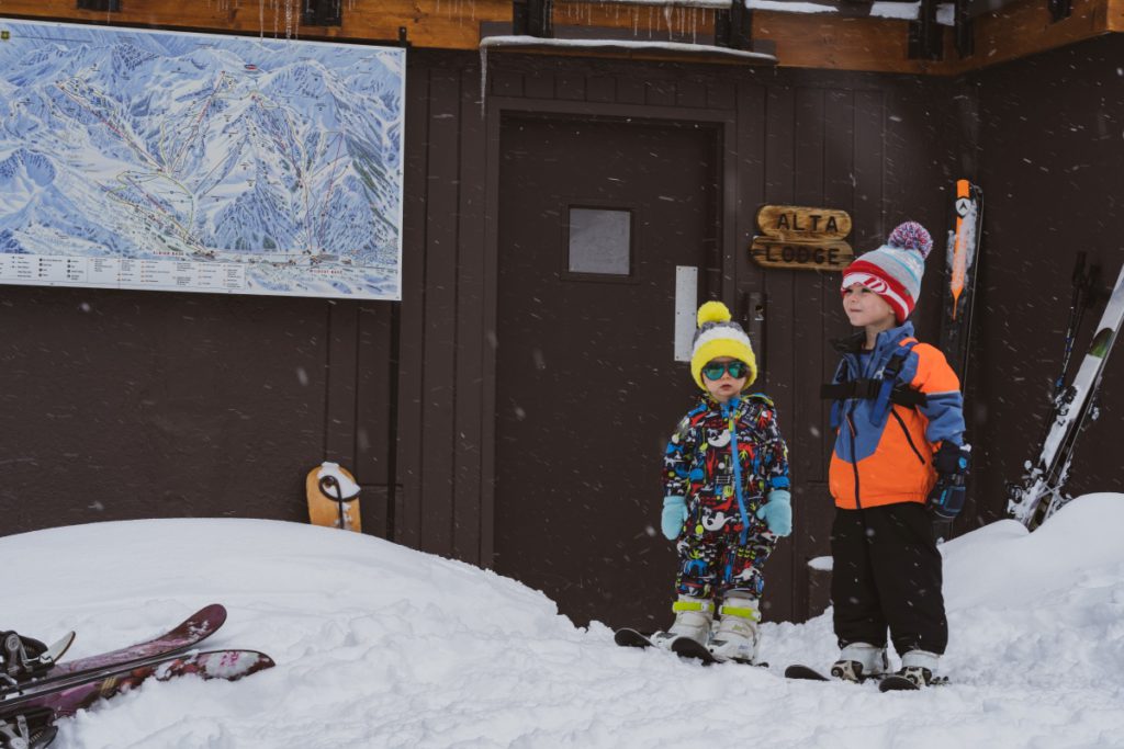 Kids ready to ski at family friendly Alta Lodge in Utah