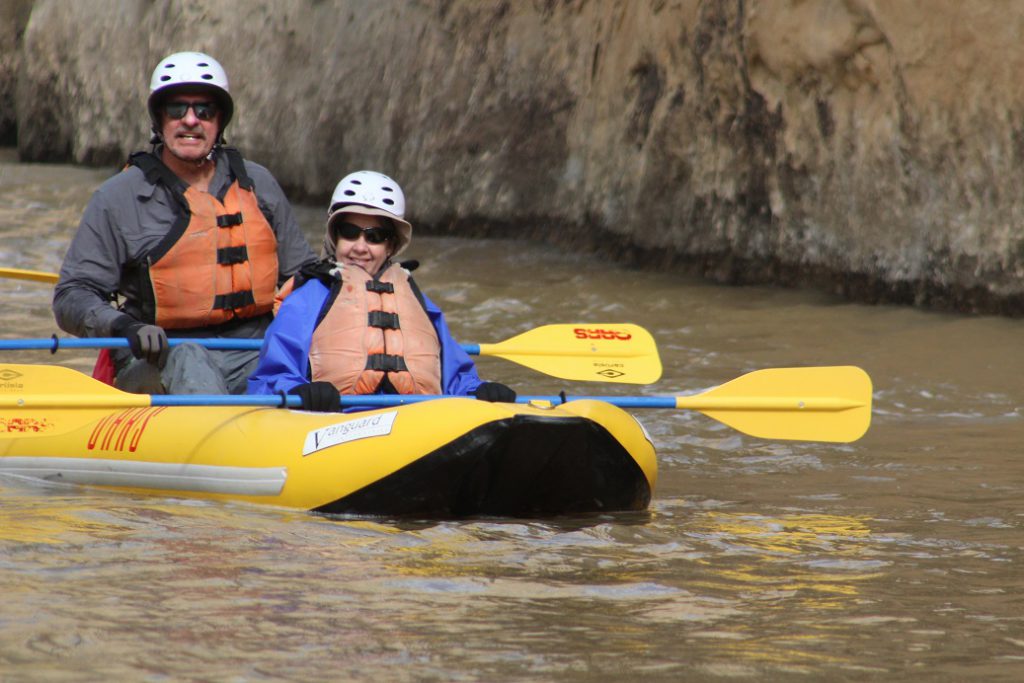 Layne Lisenbee and Diane Anderson in a duckie on the Yampa