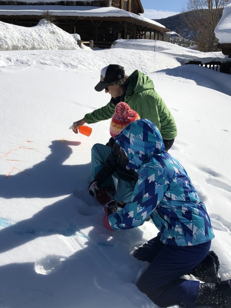 Mandy Anzalone and her Vista Verde pupils testing snow painting techniques