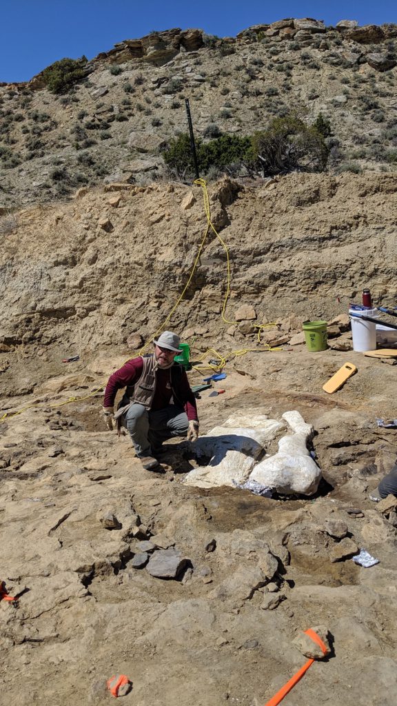 Mission Jurassic’s Dr. Phil Manning with bones of Jurassic Period dinosaurs packed in field jackets for transport to The Children’s Museum of Indianapolis’ Lab for conservation