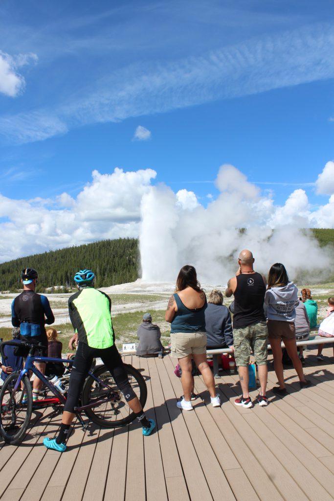 Old Faithful erupts at Yellowstone NP summer 2020