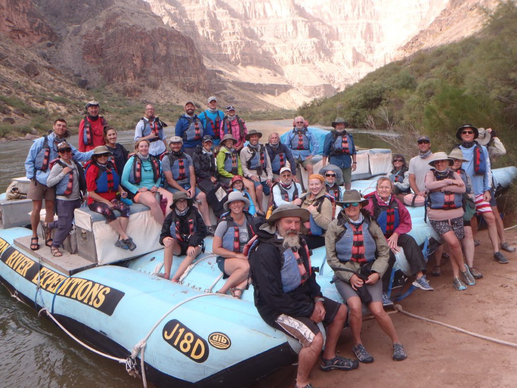 Our group of 32 intrepid river rafters on the last morning of our 7-day expedition