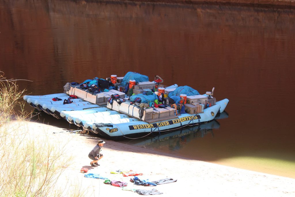 Our rafts seen from the ancient granary