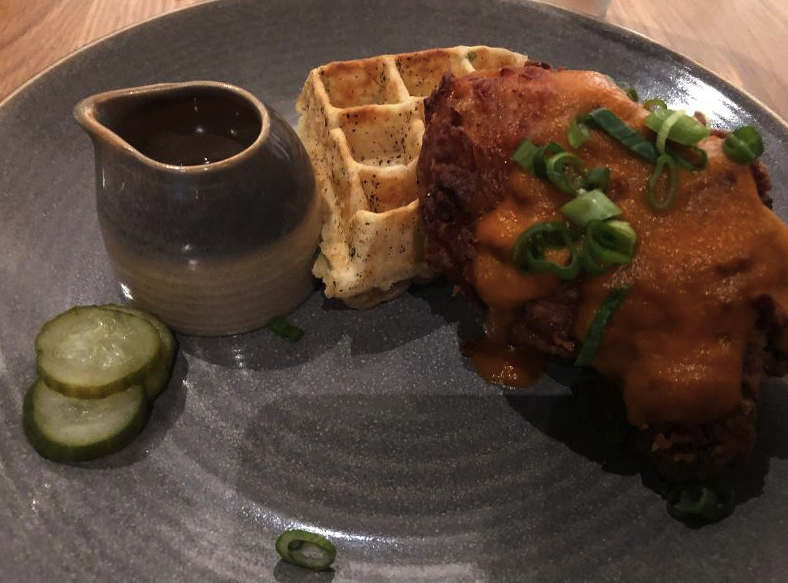 Korean chicken and waffle at Hearth and Hill