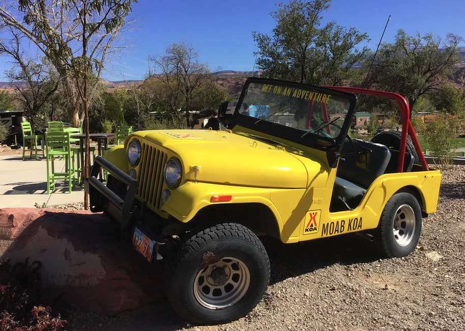 Nicely parked Jeep at KOA Moab campground