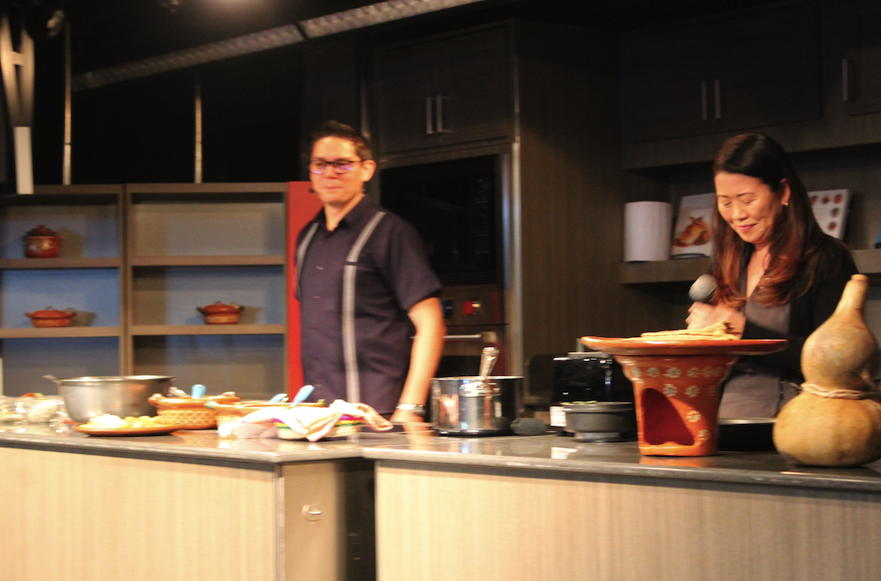 Edgar Jimenez and Betty Ann Chun at "divorced eggs" cooking class aboard Oosterdam