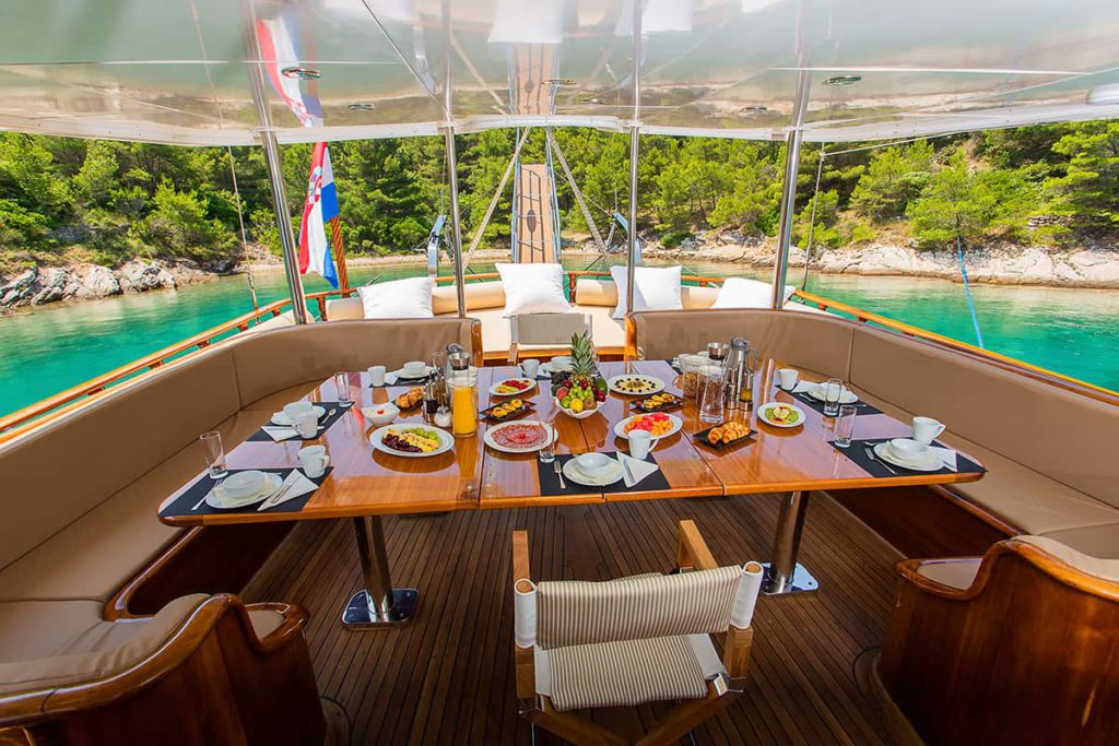 Sumptuous meal served aboard a luxury yacht in Croatia