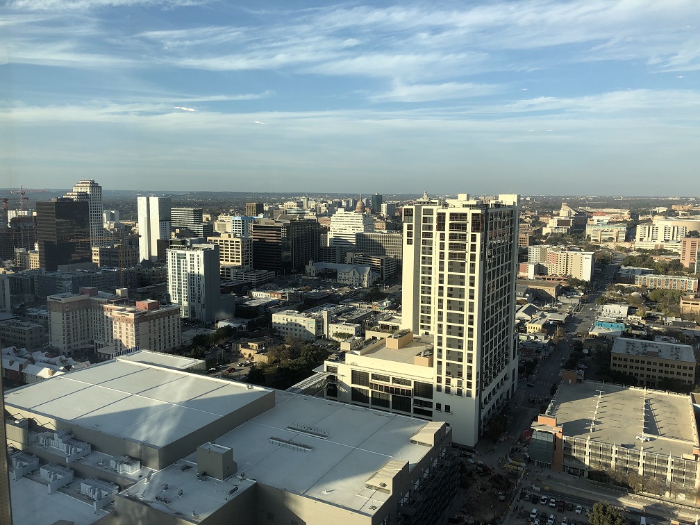 View of downtown Austin from upper floor of Fairmont Austin