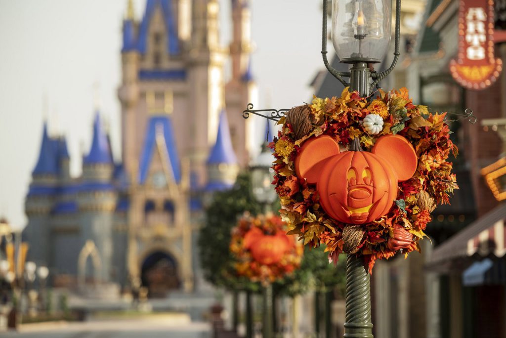 From Sept. 15 to Oct. 31, 2020, guests will experience fall décor on Main Street, U.S.A. in Magic Kingdom Park at Walt Disney World Resort in Lake Buena Vista, Fla. The fall season will bring special Halloween-themed food and drinks, merchandise and character cavalcades to Magic Kingdom Park. (Kent Phillips, photographer)