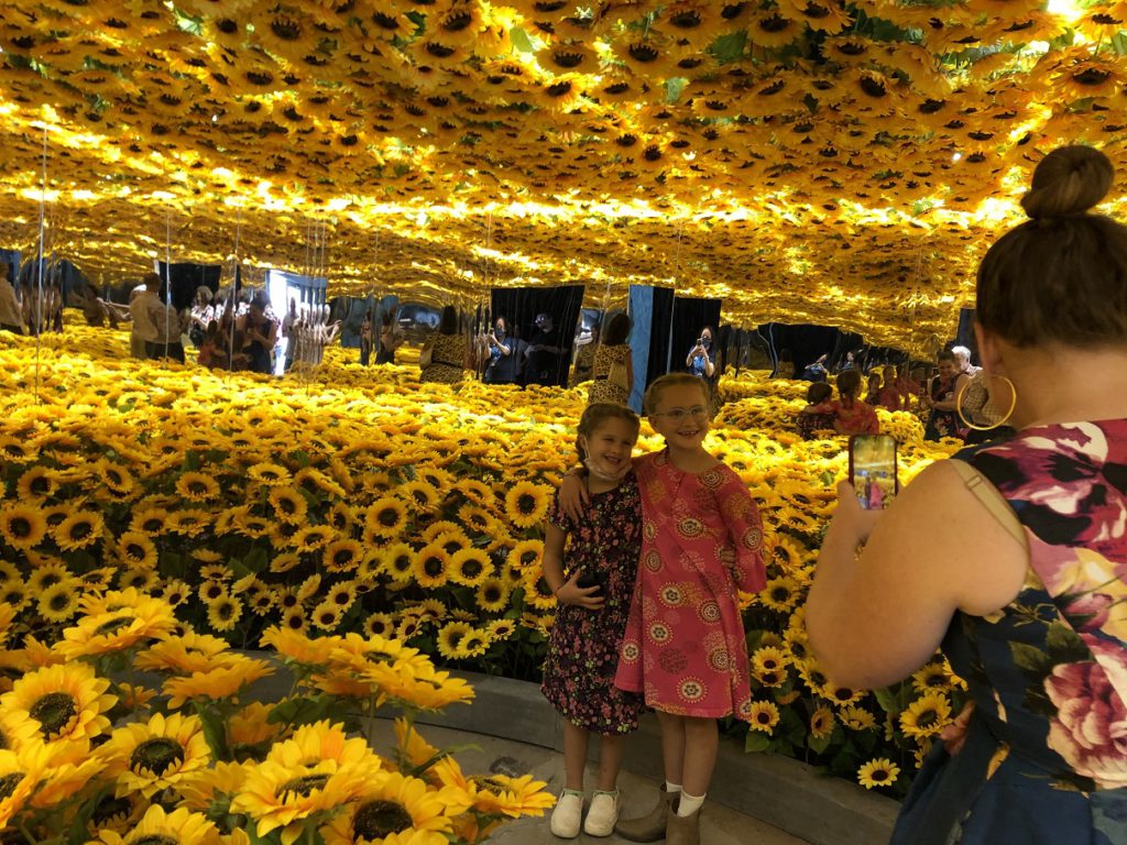 Sunflowers and mirrors at the Van Gogh exhibit in Aurora CO