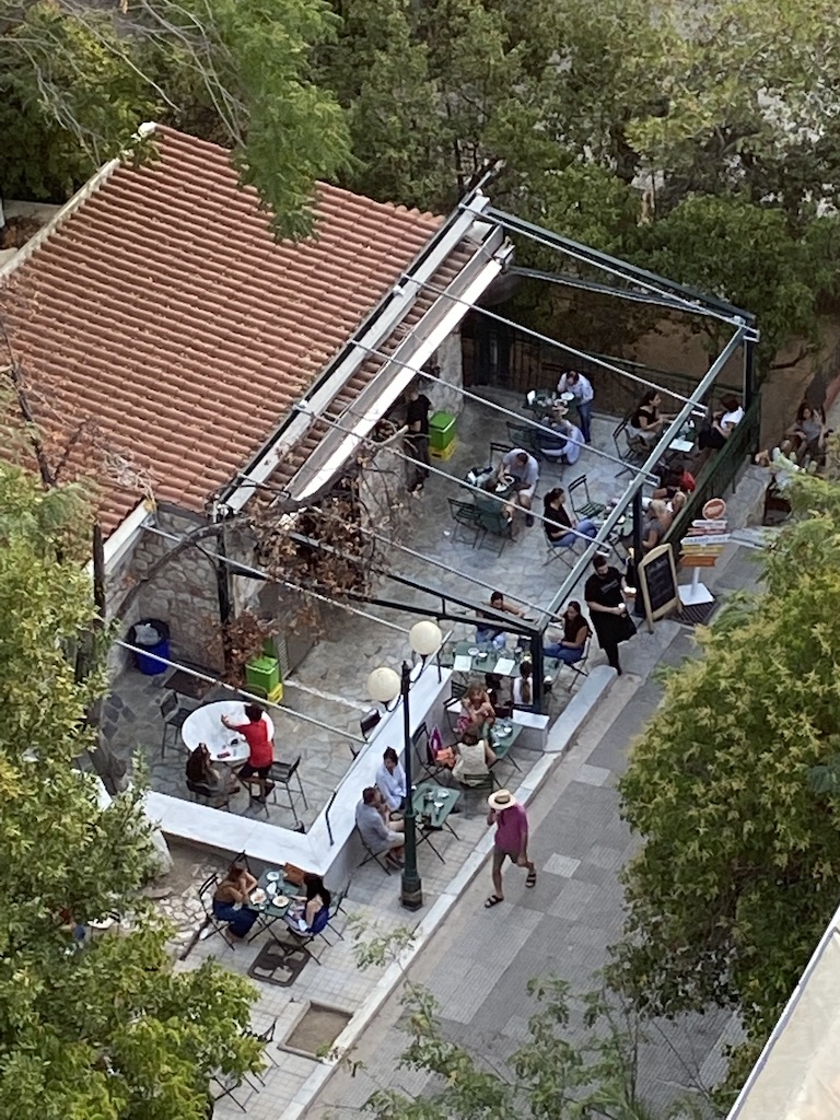 Street-side dining near St. George Hotel in Athens