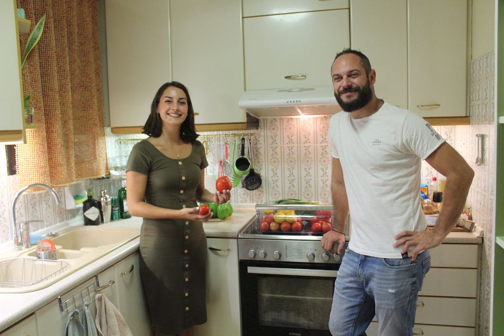 Katia and Thanos in their kitchen in Athens