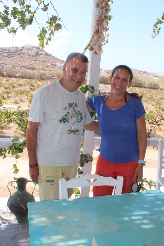 Niko Asymomytis and his daughterDimitra Asimomyti at their organic vineyard on Mykonos