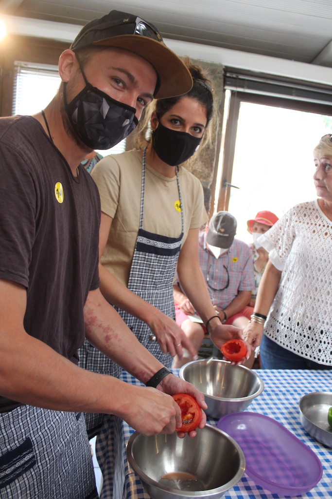 The newlyweds from Colorado taking a cooking Class in the first port of call, Mykonos