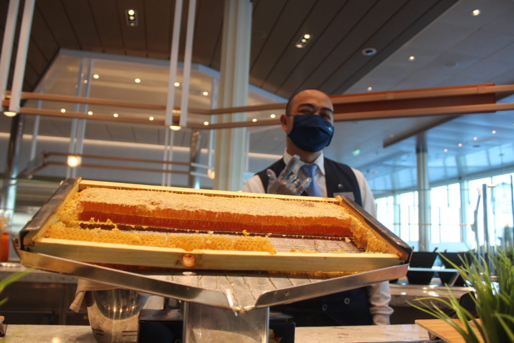 Honey from giant honeycomb served in Oceanview Cafe