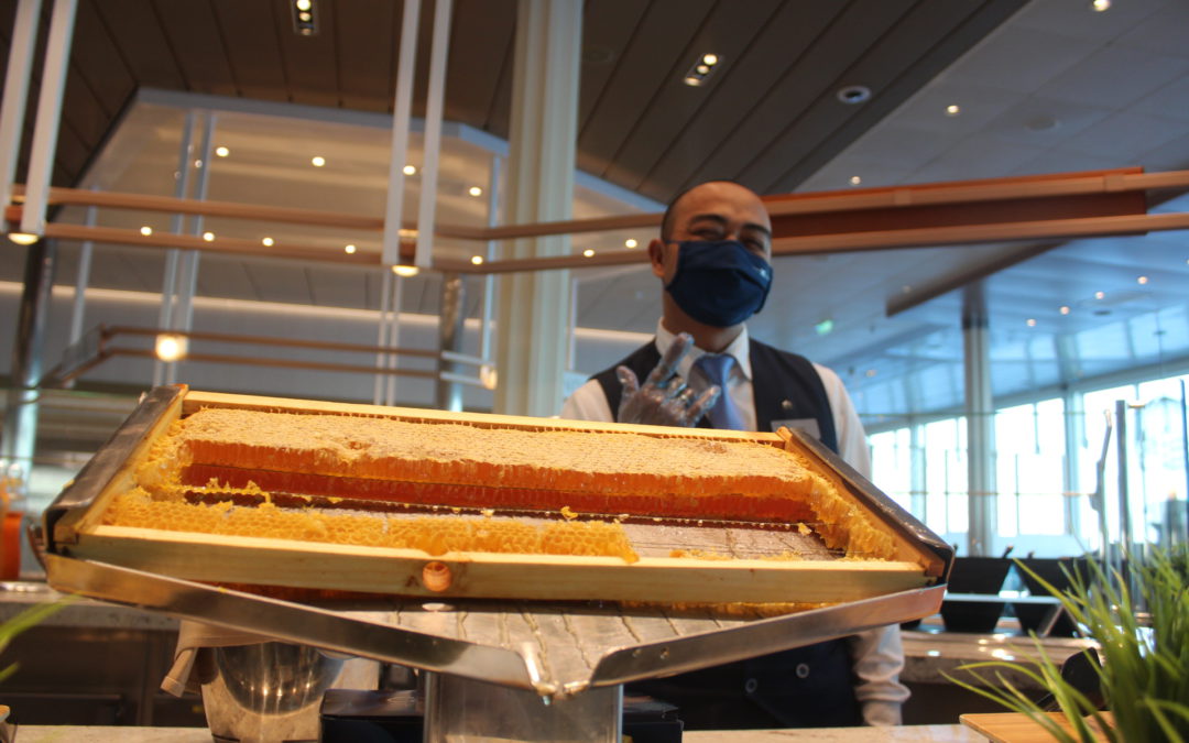 Honey from giant honeycomb served in Oceanview Cafe