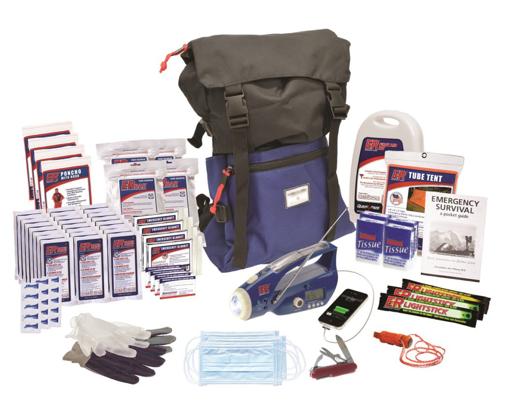 Quake Kare, the 4-Person Ultimate Go-Bag contains 72-hours of survival items to fulfill an individual's needs for food, water, first aid, emergency tools, hygiene, communication, lighting, and shelter.