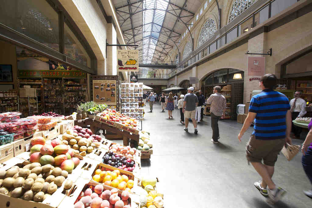 The Farmers Market in the Ferry Building on the waterfront