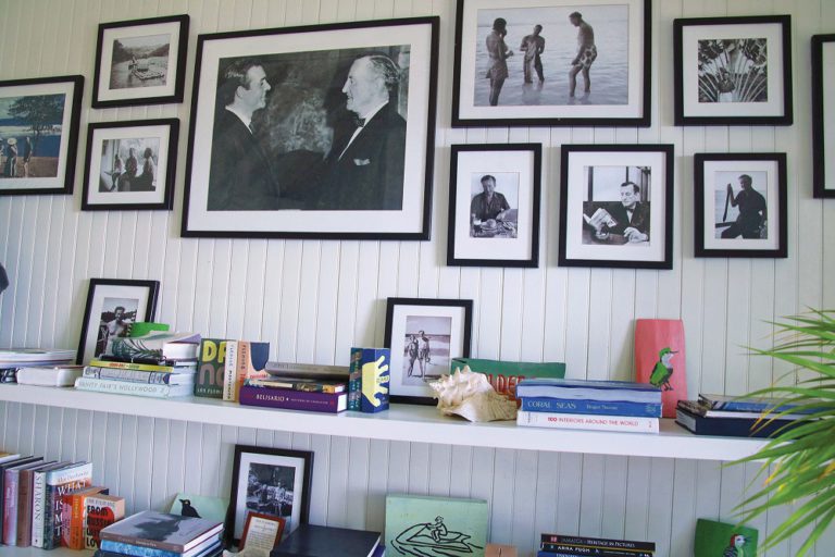 The reception area of GoldenEye resort pays tribute to Ian Fleming's years at his Jamaican hideaway.