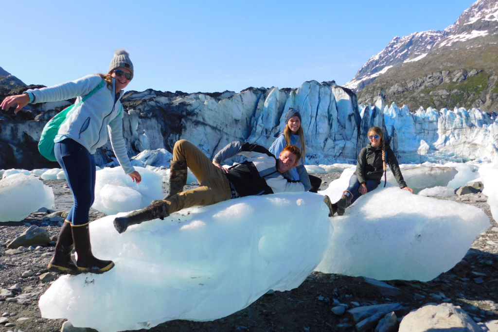 Families on an UnCruise adventure hiking on an Alaska glacier