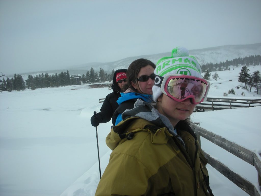On our snowshoe trek near Old Faithful, Dec 2007.