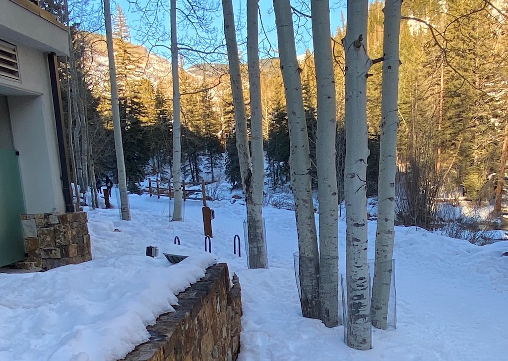 View from the Grand Hyatt Vail hot tubs along the White River