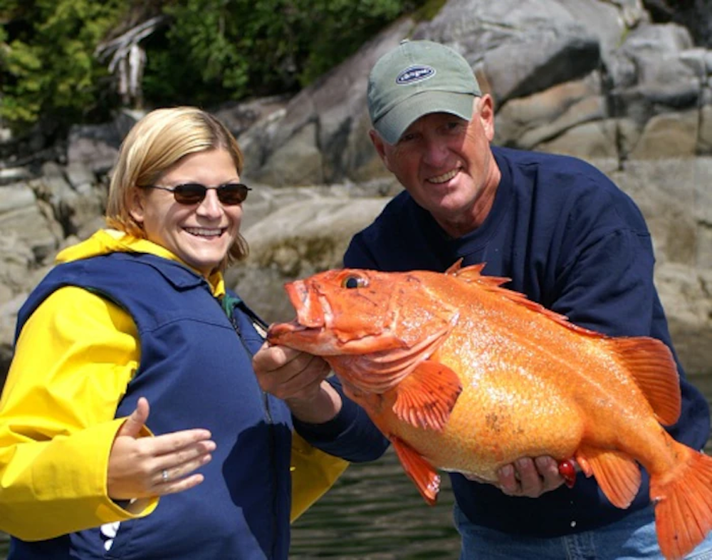 Carnival cruise passengers with Rockfish caught during Alaskan excursion