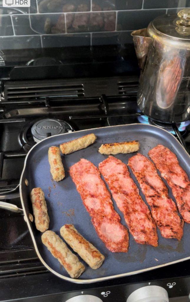 Breakfast cooking inside the RV