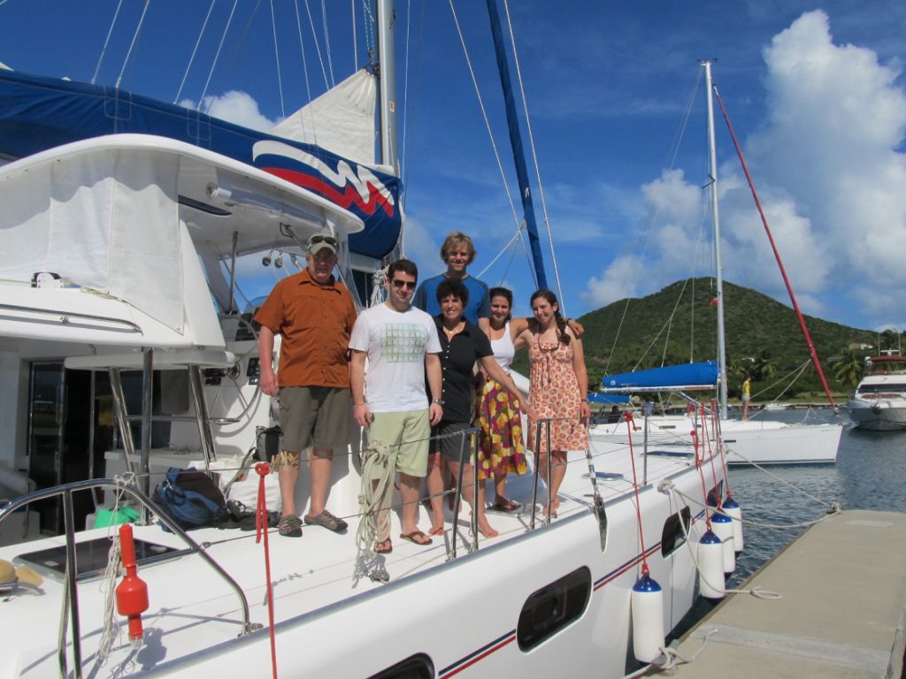 Our family on a Moorings catamaran charter in the BVI 2012.