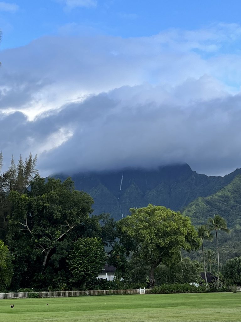 View of the volcanic mountains on the North Shore of Kauai