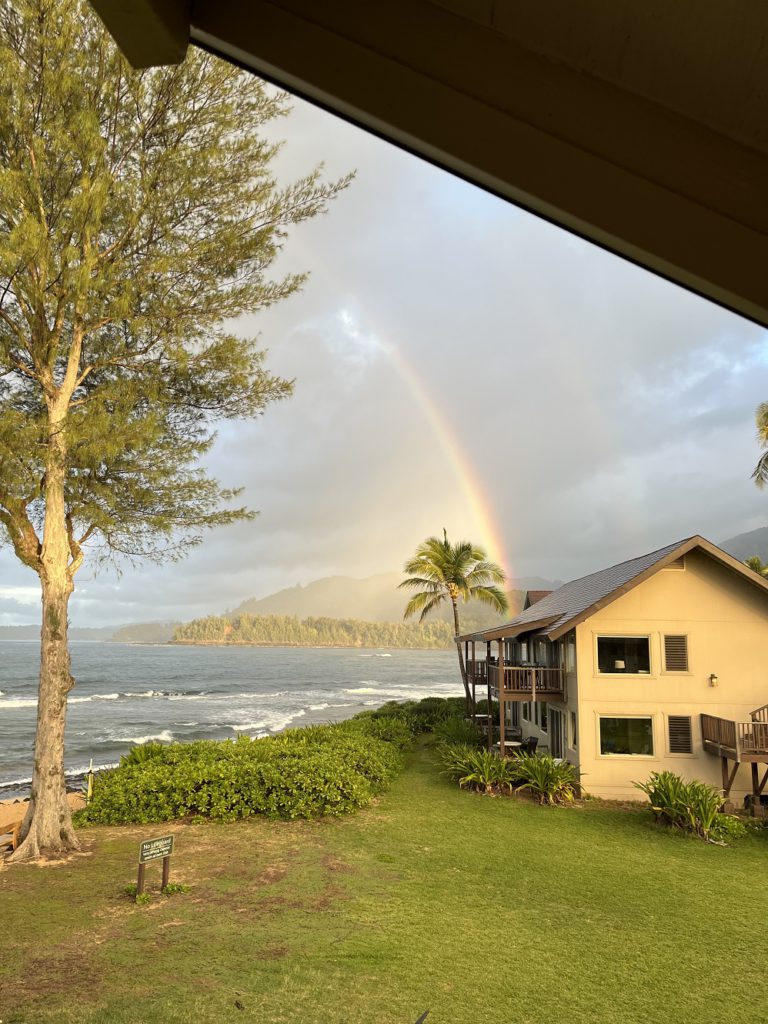 A rainbow awaits our return to the Hanalei Colony Resort