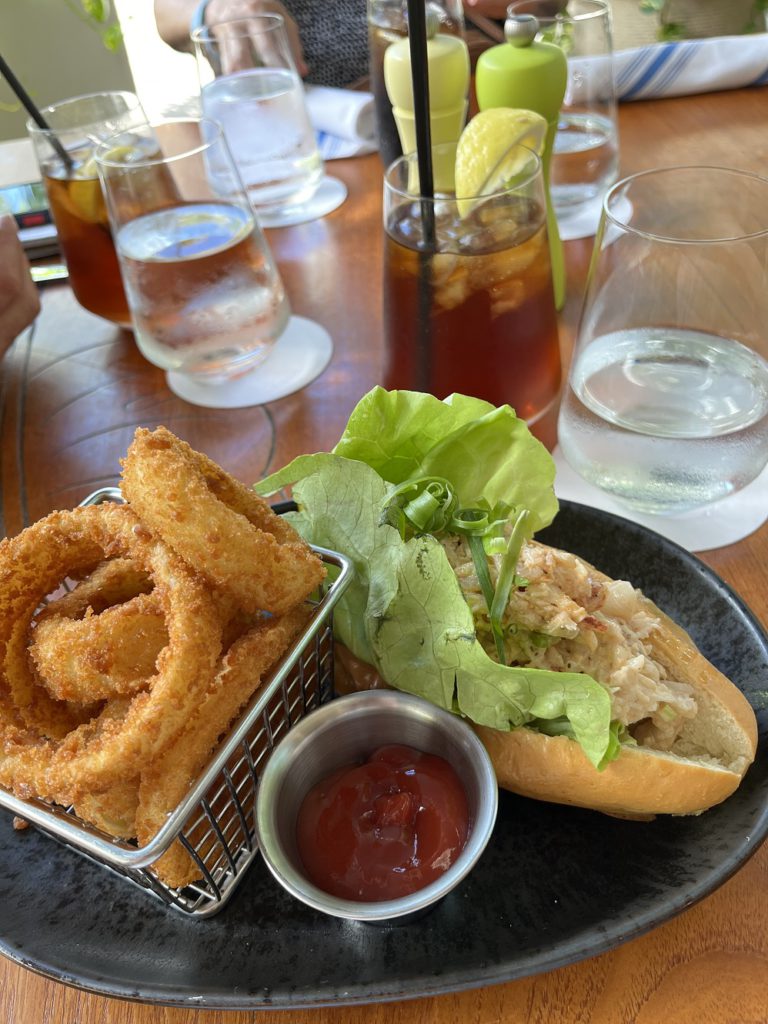Lobster Roll and onion rings for lunch at La Hiki restaurant at Four Seaons Ko Olina