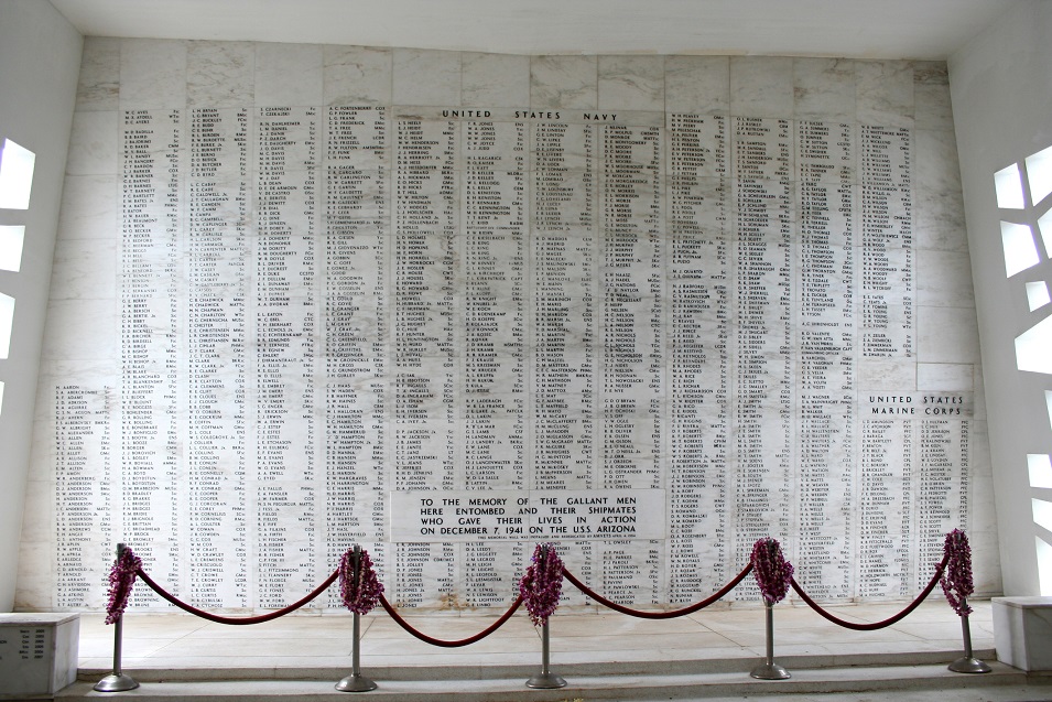 Inside the Arizona Memorial at Pearl Harbor on Oahu, Hawaii