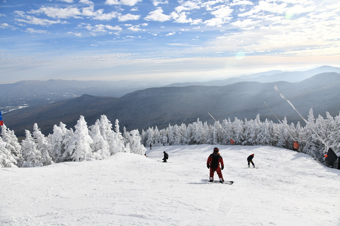 Stowe Ski Resort in Vermont, view to the mountain slopes