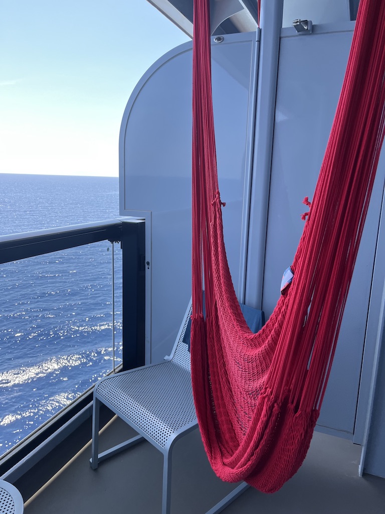 Hammocks on balconies of Virgin Voyages ships