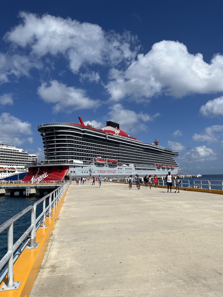 Virgin Voyages' Valiant Lady docked in Cozumel, Mexico