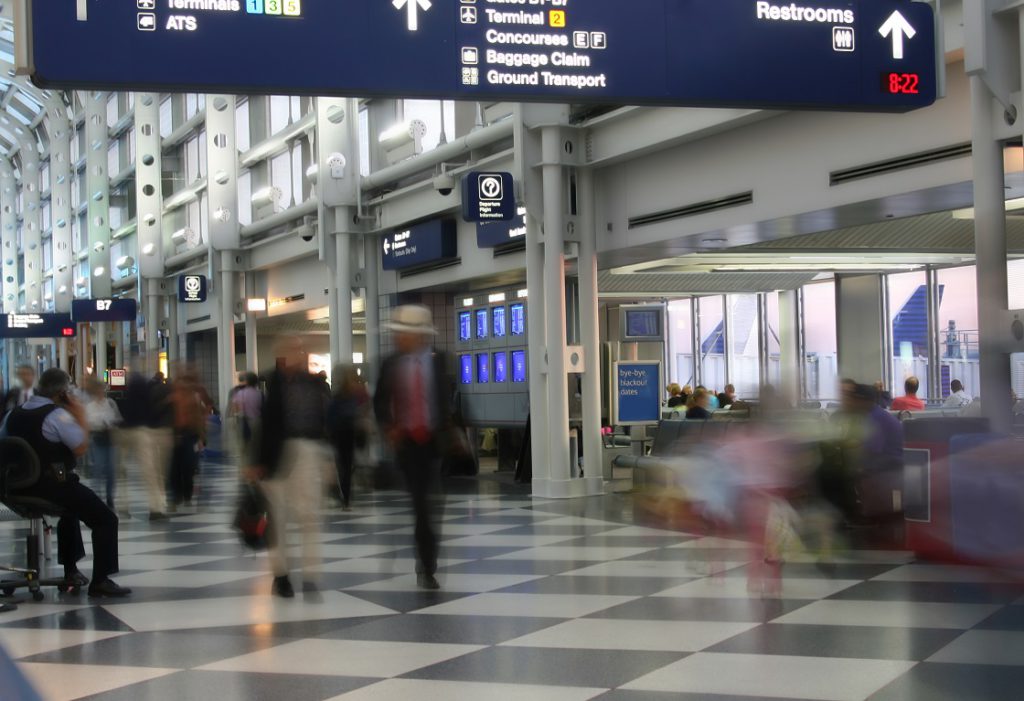 Busy airport terminal