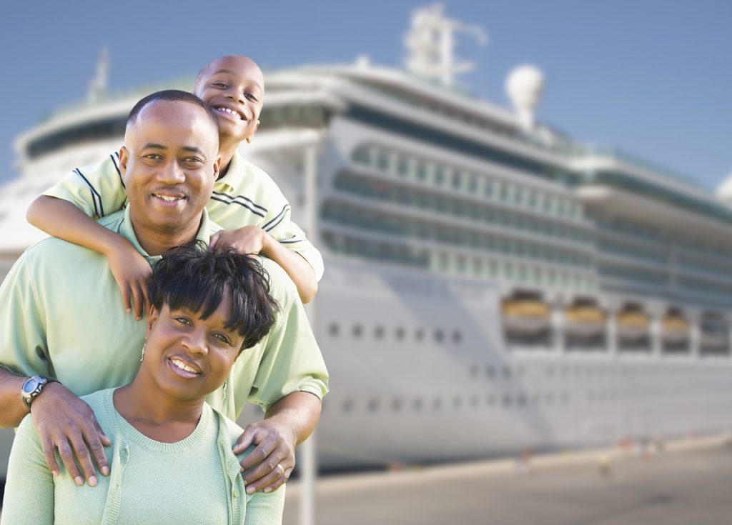 Happy family on cruise vacation.