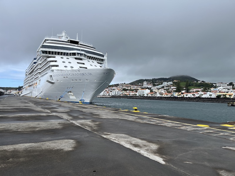 Regent Seven Seas Grandeur docked in Horta, Azores April 17, 2024