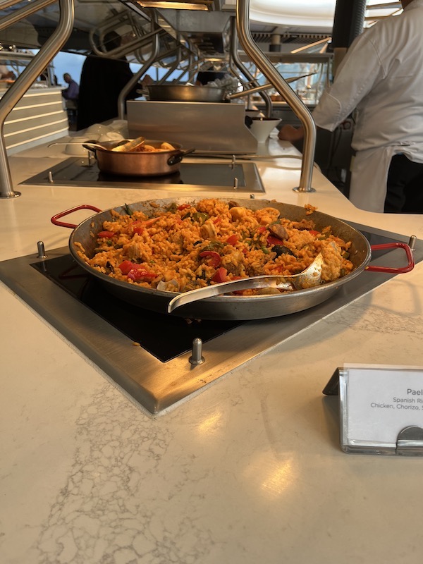 Paella at poolside seafood buffet on Regent Seven Seas Grandeur