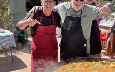 Looks like we did it, Pop. Says one chef to another at the Paella cookout near Valencia