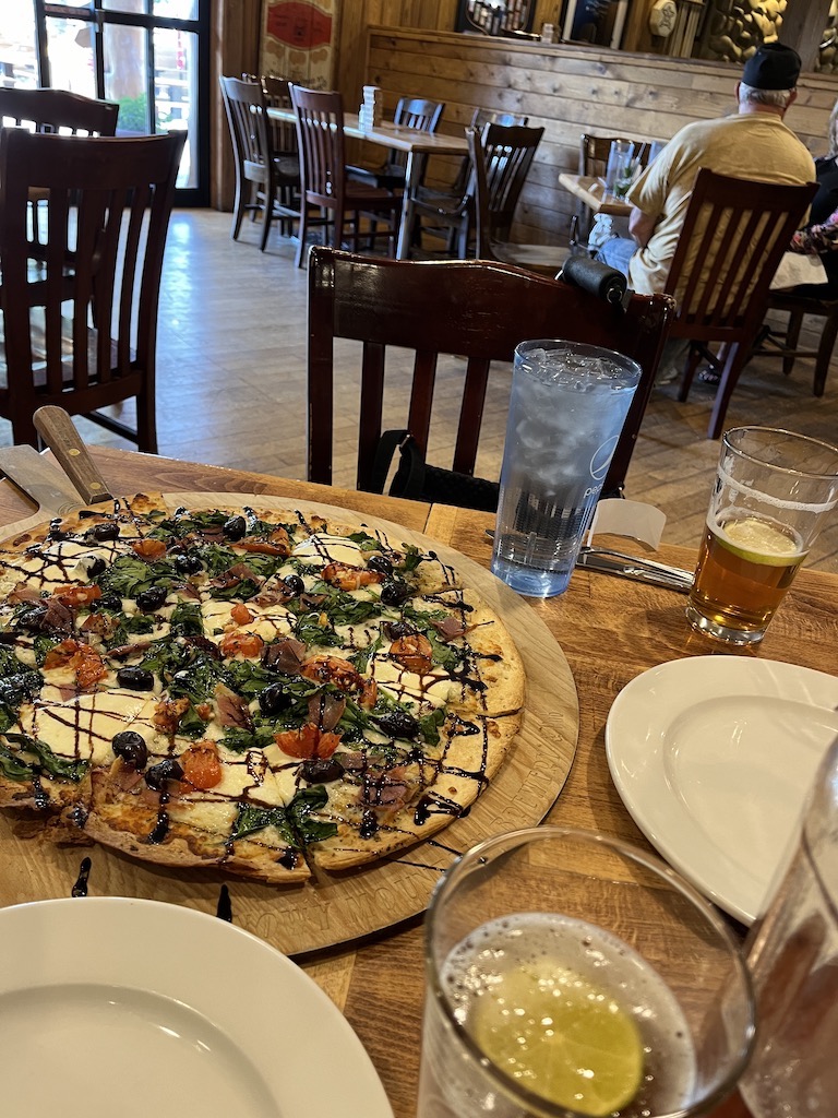 Saturday night pizza and craft beer special at Snowy Mountain Brewery  at Saratoga Hot Springs in Wyoming