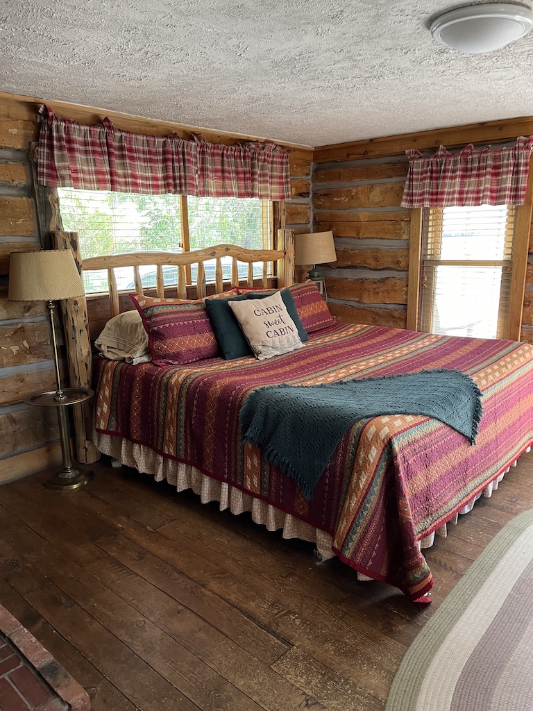 Cozy interior of cabin at Vee Bar Ranch