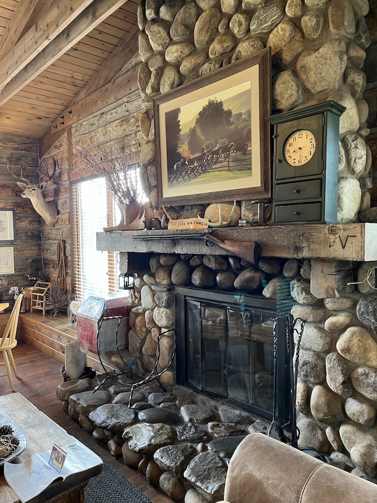 Hearth in main lodge at Vee Bar Ranch