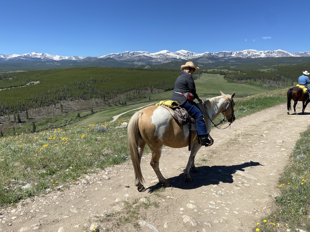 Eileen riding Iris at Paradise Guest Ranch in Wyoming