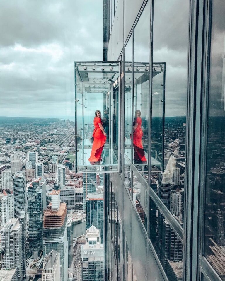 Stand or sit or cavort 1353 feet above Chicago